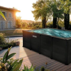 Piscine Tubulaire Rectangulaire Intex Graphite 4 X 3 X 1,24 M -Raviday Piscine 26396gn piscine tubulaire rectangulaire intex graphite 4 3 1 24 m ambiance soiree