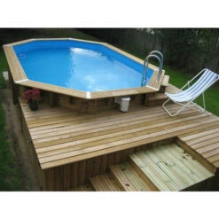 Piscine En Bois Octogonale Ubbink Azura 7,50 X 4,00 X 1,30 M - Liner Bleu -Raviday Piscine 7504717 piscine bois octogonale ubbink azura 400 750 bleu ambiance 2
