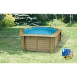 Piscine En Bois Hexagonale Ubbink Azura 4,10 X 1,20 M - Liner Bleu + Bâche à Bulles -Raviday Piscine azura 410 1 min