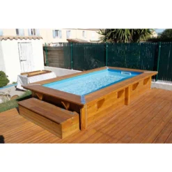 Piscine En Bois Rectangulaire Ubbink Sunwater 3,50 X 2,00 X 0,71 M - Liner Bleu -Raviday Piscine piscine en bois ubbink sunwater 200x350 ambiance 2