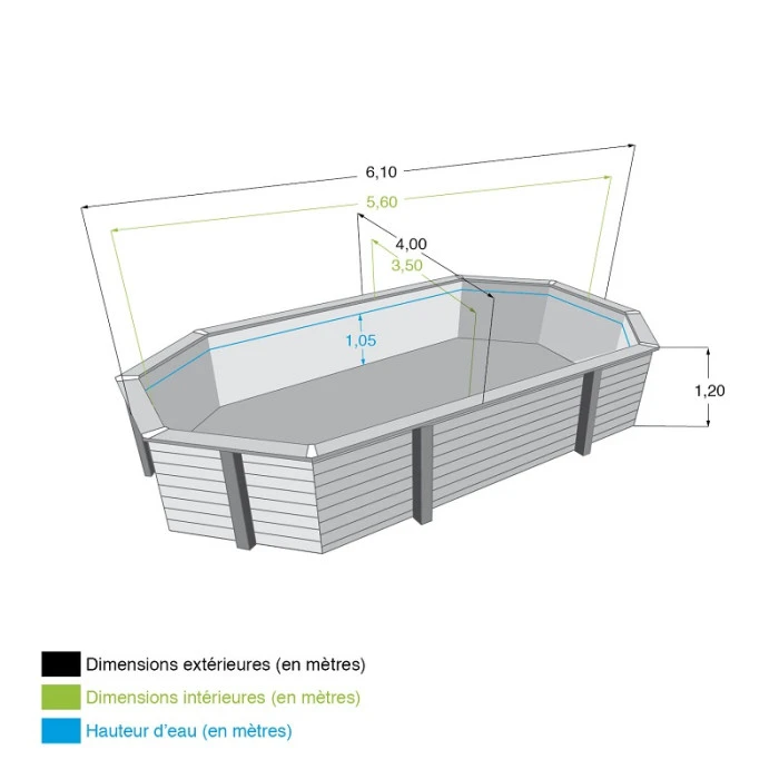 Piscine En Bois Octogonale Ubbink Azura 6,10 X 4 X 1,20 M - Liner Bleu 6 Piscine En Bois Octogonale Ubbink Azura 6,10 X 4 X 1,20 M - Liner Bleu – Image 6